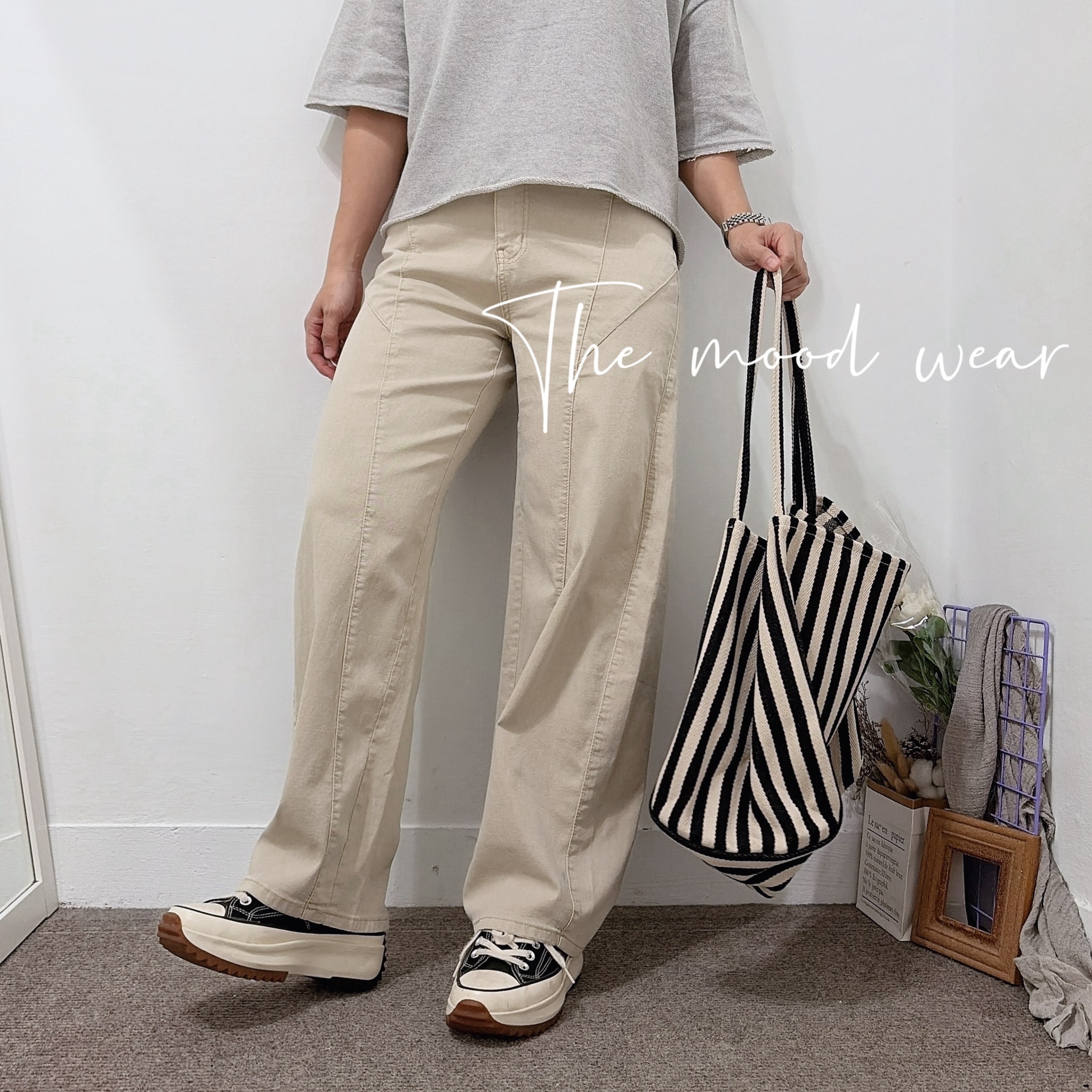 M-2XL 夏日白褲 薄款 結構車線寬褲