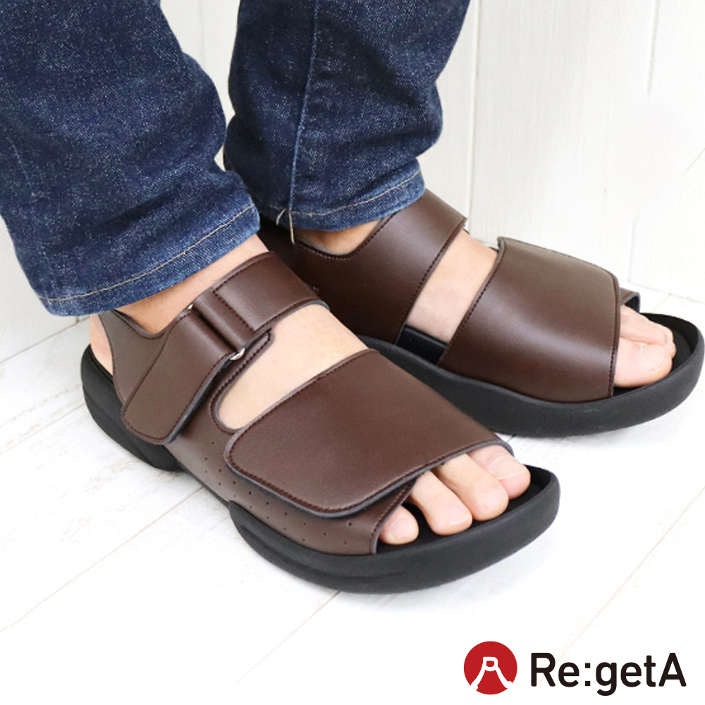 大阪樂步健康鞋 Re:getA -魔鬼氈後帶涼鞋R230M(DBR-深咖啡)