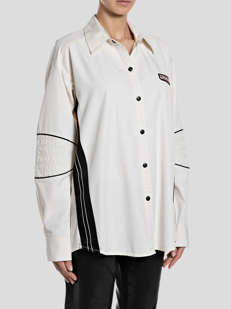 男友風撞色拼接襯衫