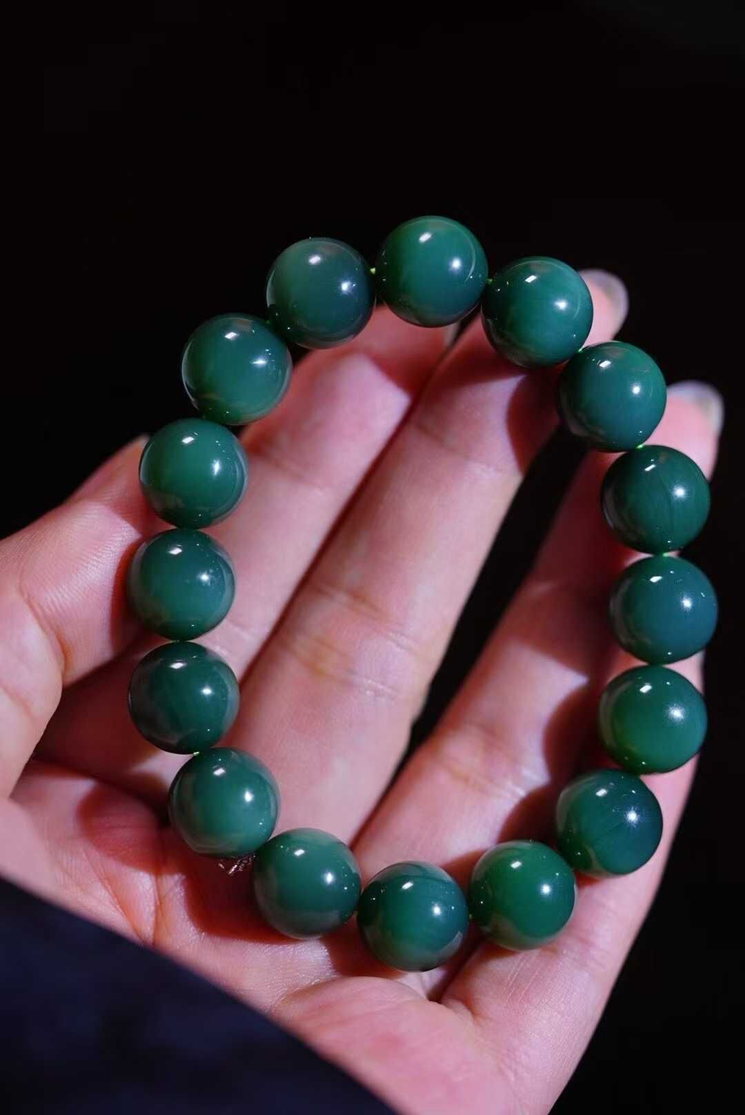 和田玉深藍底碧玉手串,天然和田玉軟玉