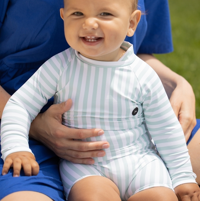 （預購）1+ in the family 條紋後釦連身泳衣 MIGJORN - green