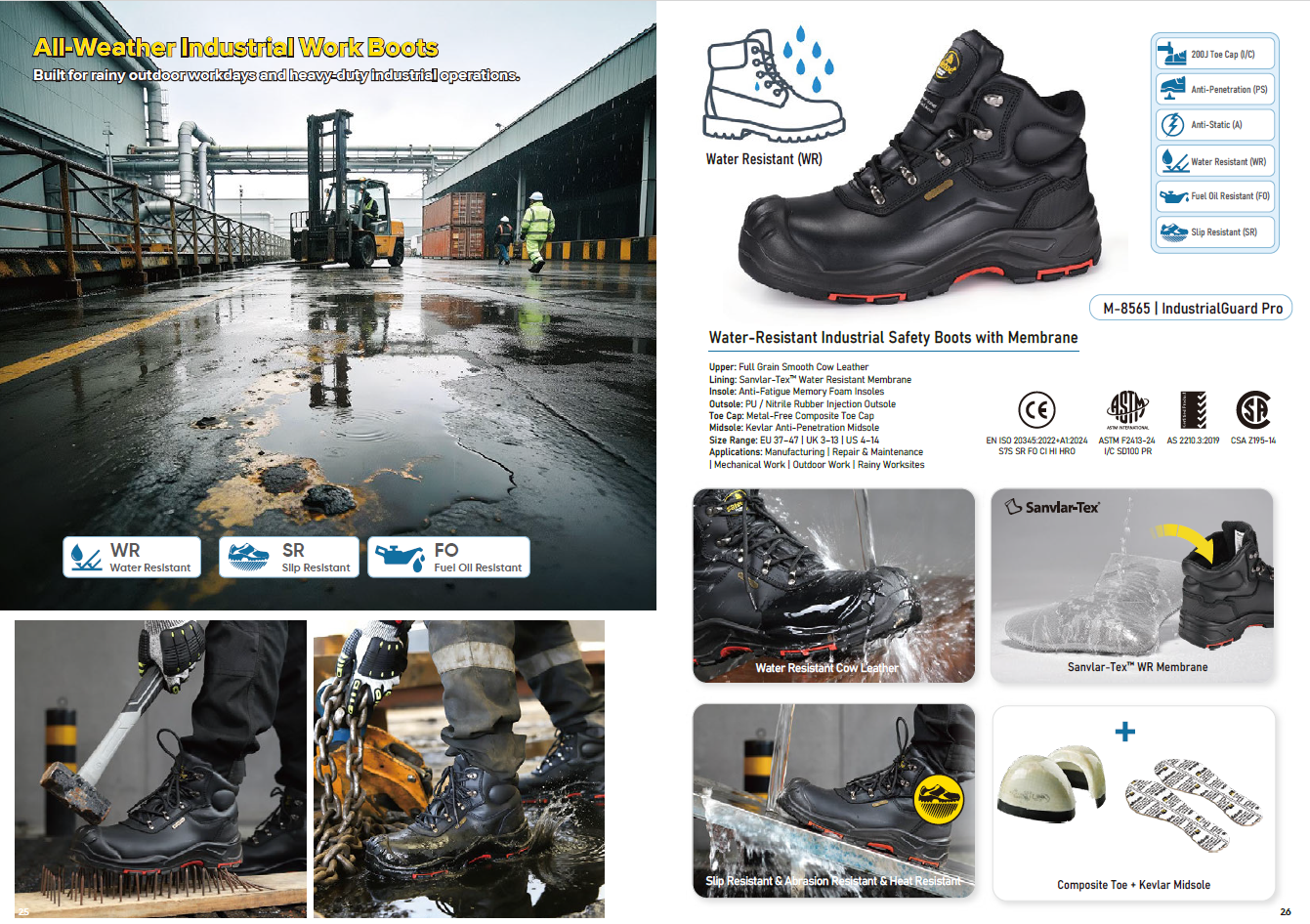 SAFETOE M-8565 Industrial Guard Pro 牛皮防水安全靴
