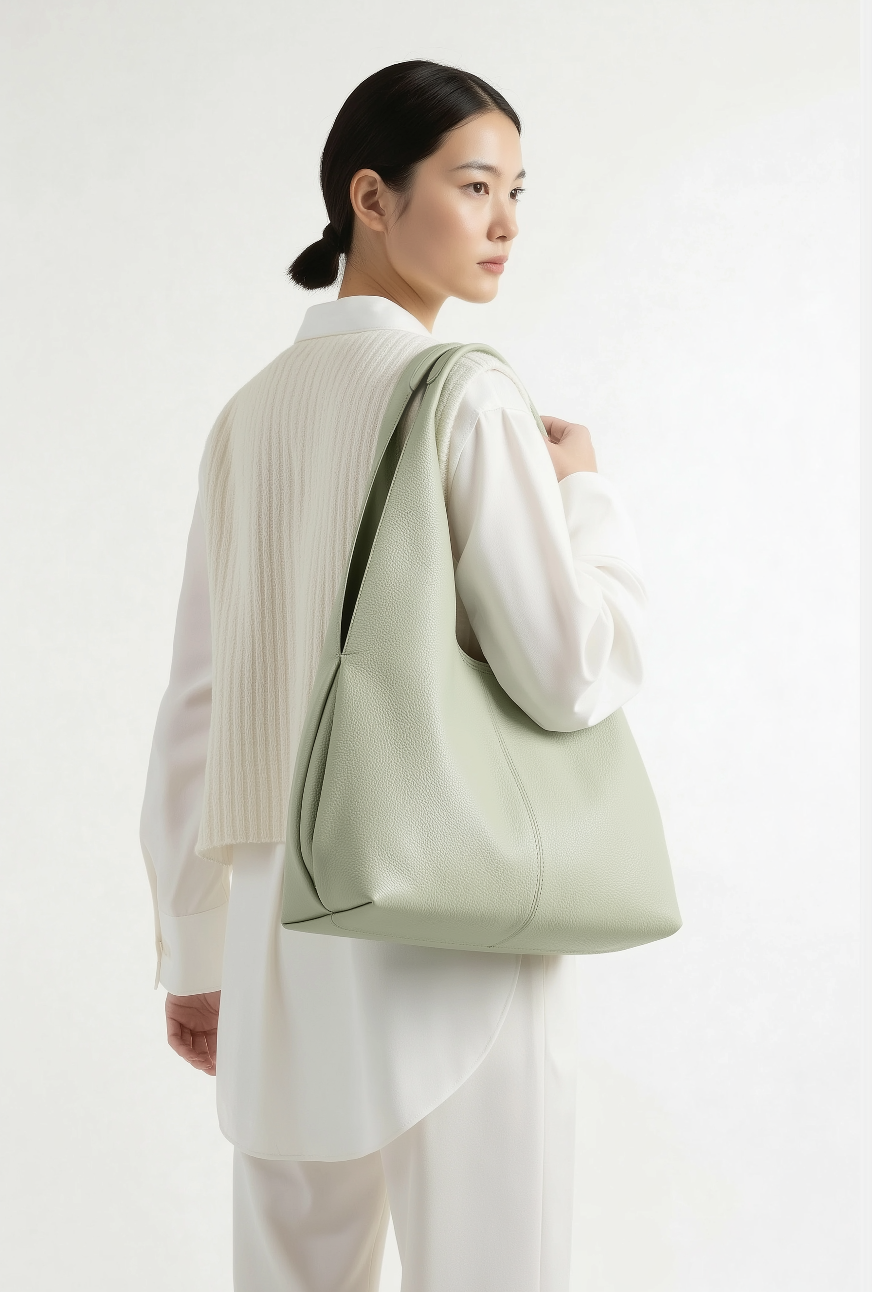 Fairy 素面簡約肩背包 粉綠