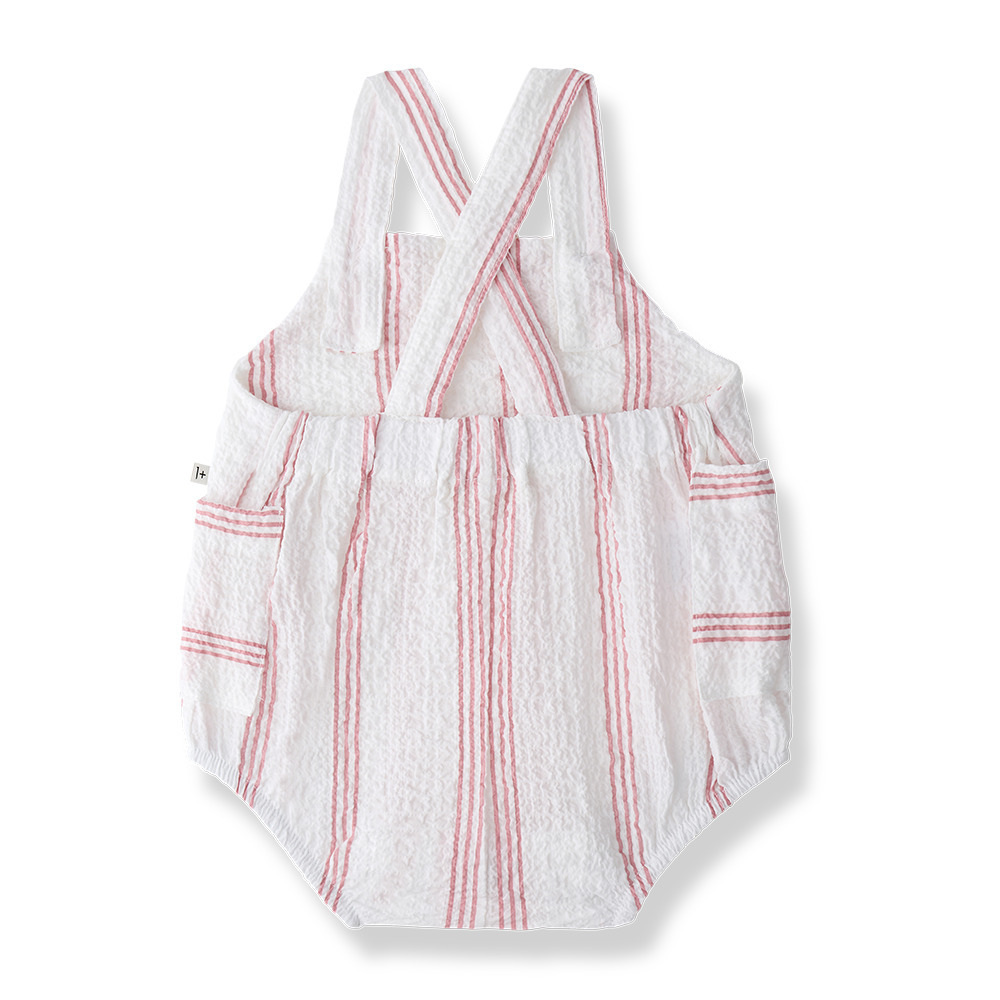 1+ in the family 條紋雙口袋吊帶包屁衣 PORTITXOL - strawberry