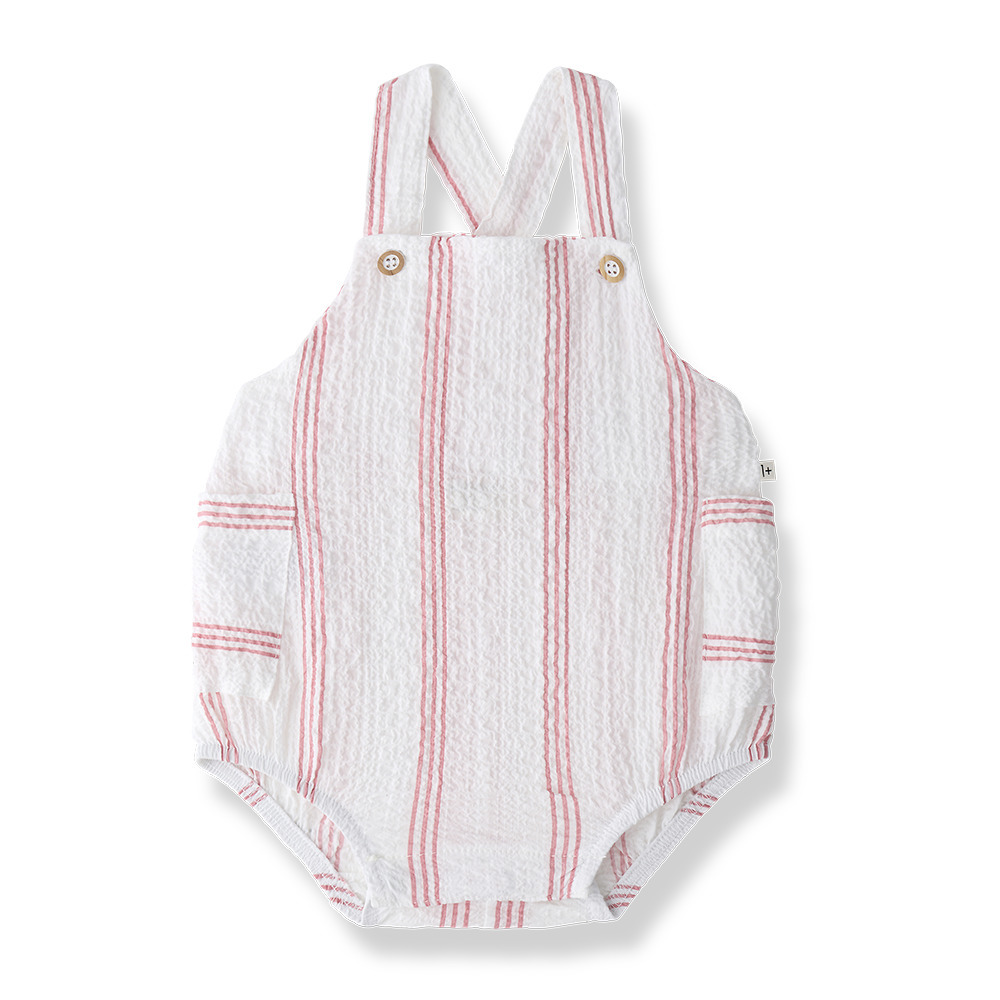 1+ in the family 條紋雙口袋吊帶包屁衣 PORTITXOL - strawberry