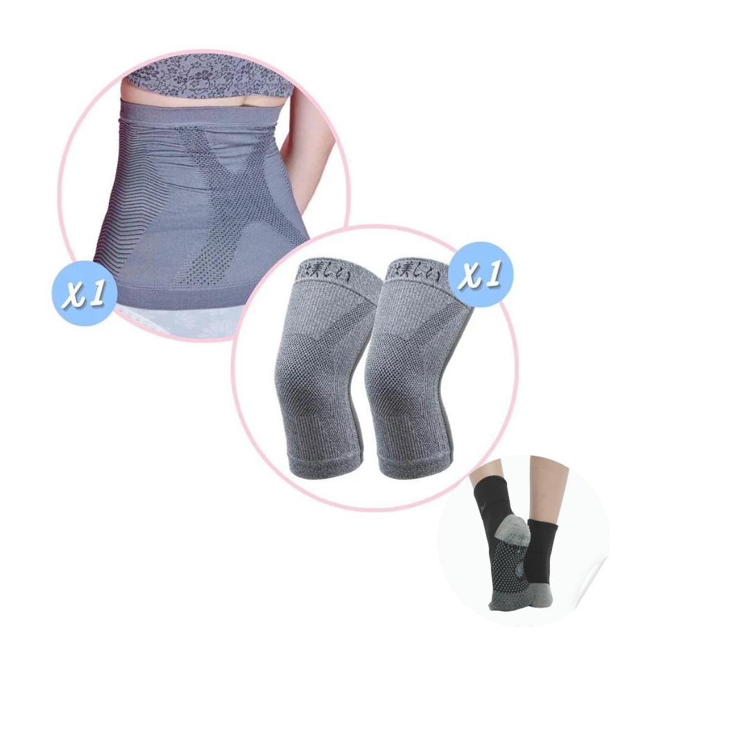 【1雙】X型長效支撐護膝 +【1件】X極塑護腰 加贈【1雙】能量健康按摩襪【春日躍動季】