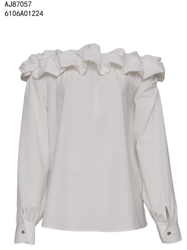 A78 ANOTHER ONE 一字肩荷葉邊露肩上衣 - 白色｜6106A01224