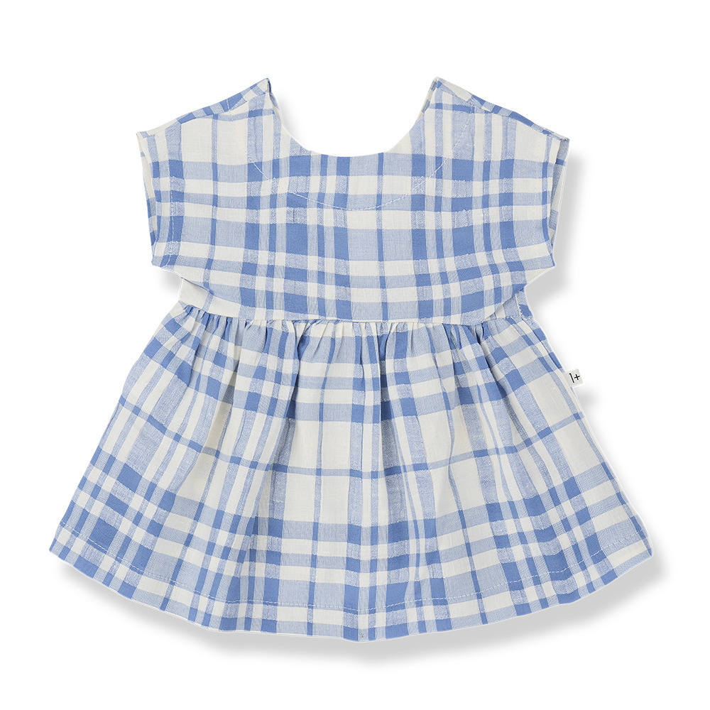 1+ in the family 後v領綁帶格紋洋裝 MURTRA - ultramarine