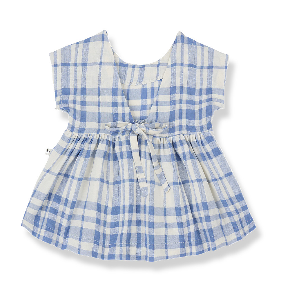 1+ in the family 後v領綁帶格紋洋裝 MURTRA - ultramarine