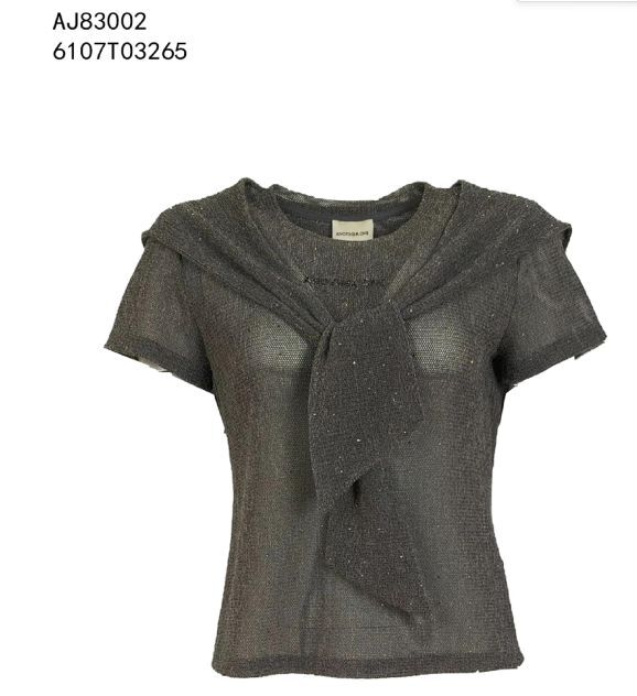 A80 ANOTHER ONE 閃亮針織短袖T-Shirt (連披肩) - 啡灰色｜6107T03265