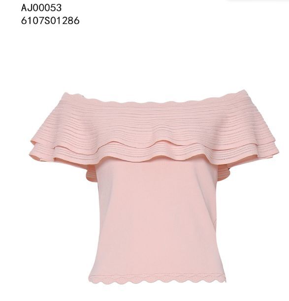 A83 ANOTHER ONE 荷葉花邊一字肩上衣 - 粉橙色｜6107S01286