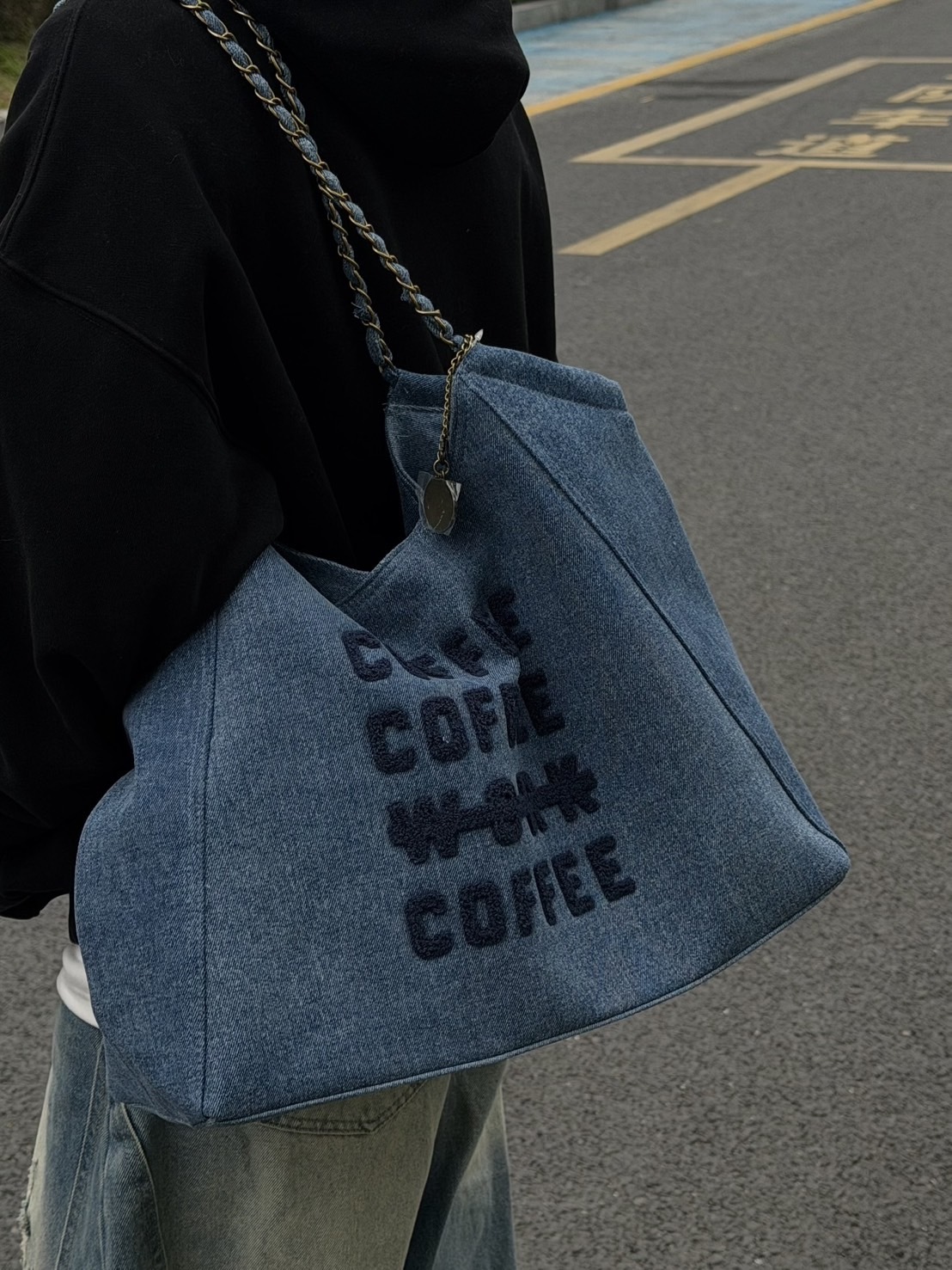 國外超限量 星巴克 韓系COFFEE WORK 丹寧鏈條托特包