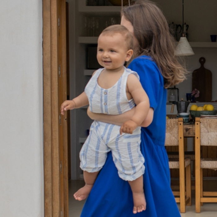 （預購）1+ in the family 條紋雙口袋連身褲 MONTJOI - ultramarine