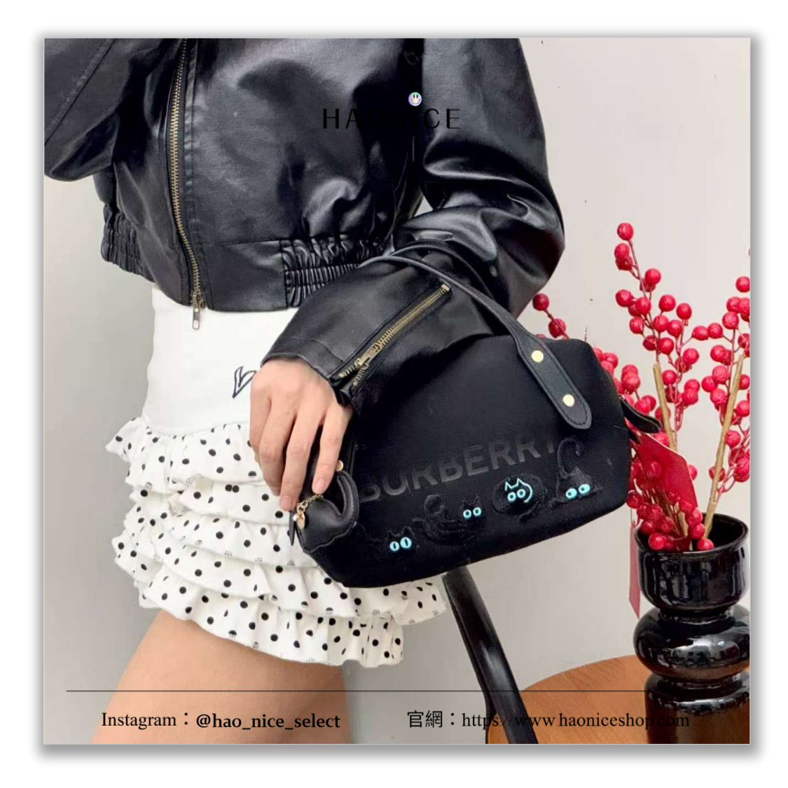 【HAO NICE】藝術訂製款🎨 Burberry 貓咪派對🎉 黑貓 皮革化妝包 手提包 收納包
