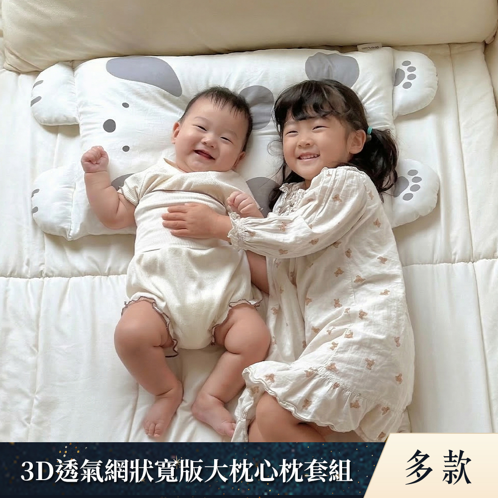 Milo&Gabby美國 3D超透氣網狀寬版大枕心+雙面寬版大枕套組_涼感純棉款｜多款可選