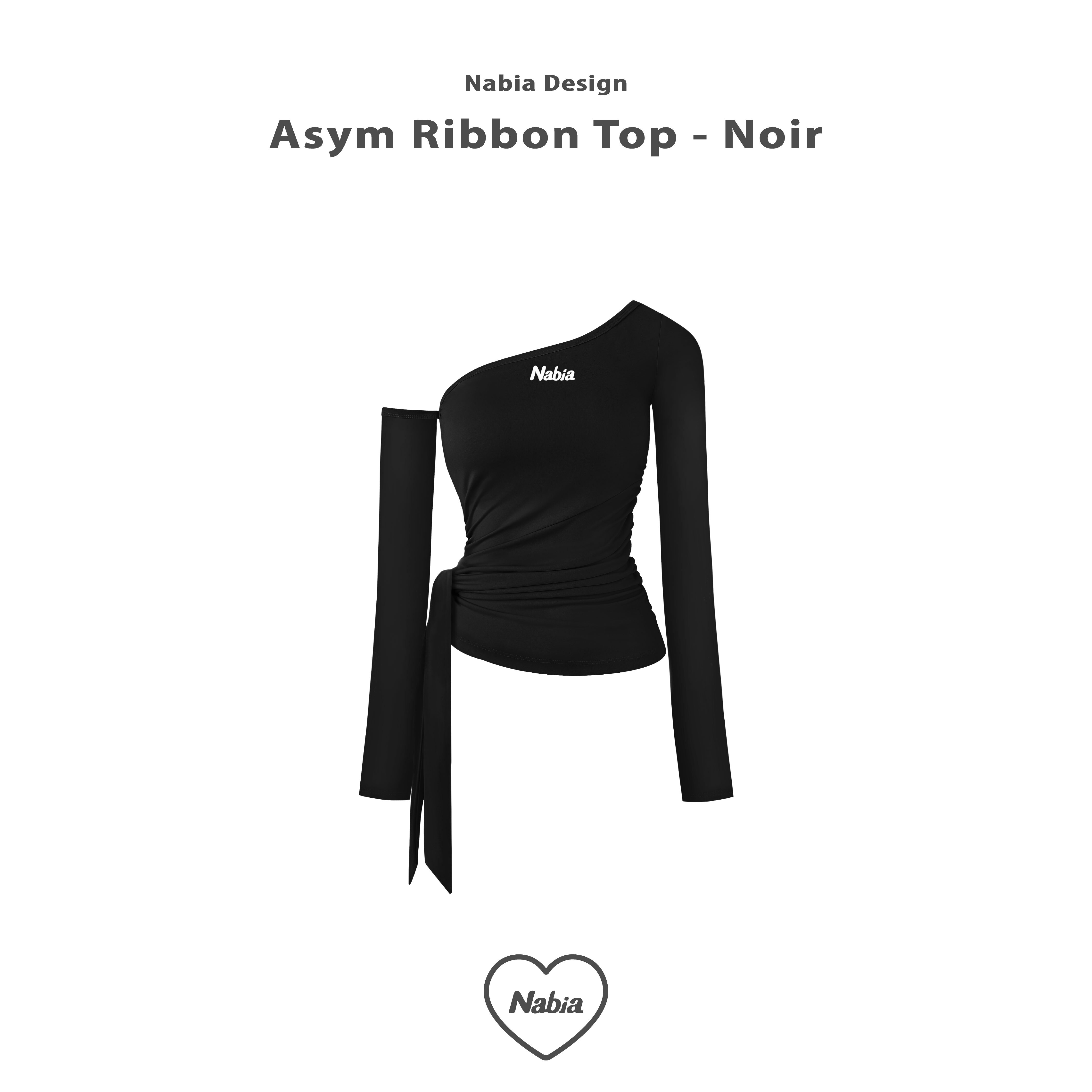 斜肩綁帶修身上衣 - 經典黑