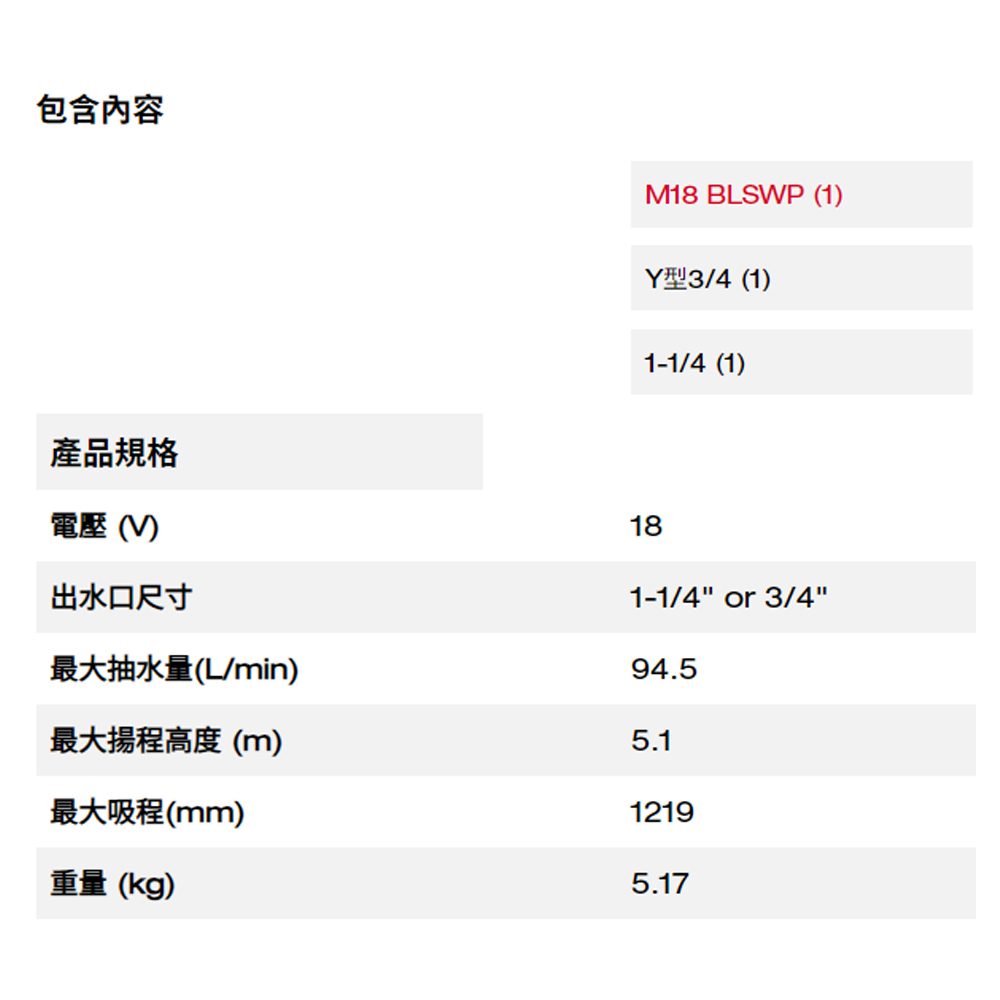 ＊中崙五金【附發票】美沃奇 18V精銳無刷棒式抽水泵浦 M18 BLSWP-0單機 抽水 汙水 排水 淹水