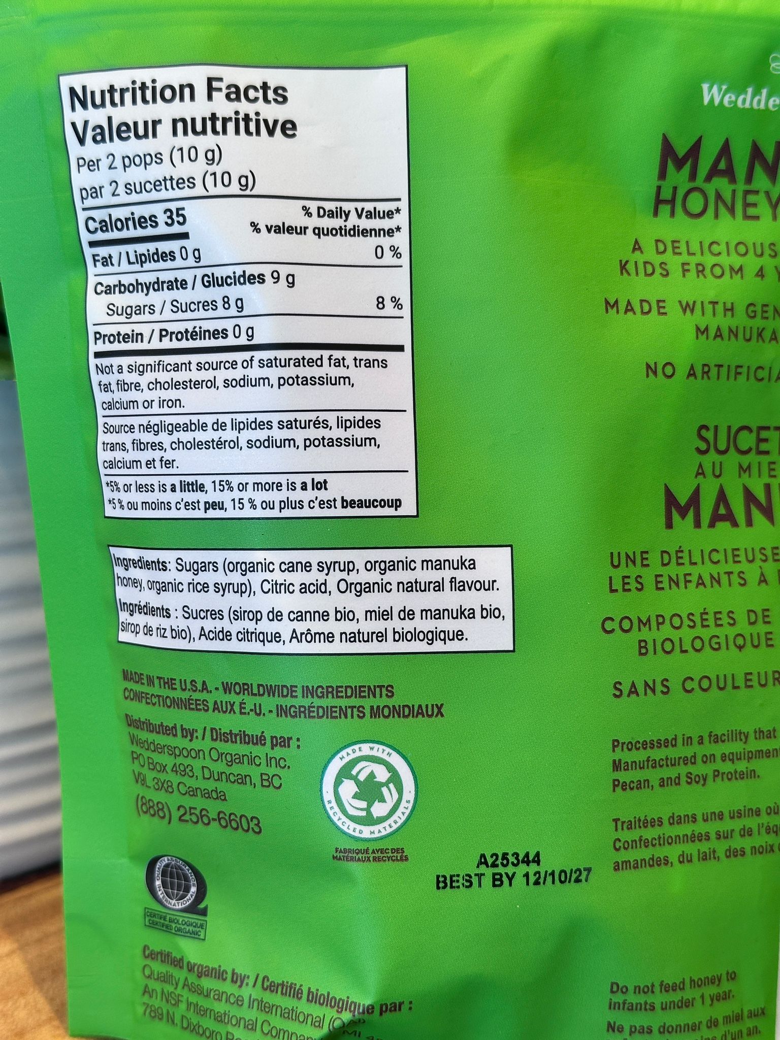 RP17 Wedderspoon 麥盧卡蜜棒棒糖 雜錦水果味 24粒   **到期日:約2027/10