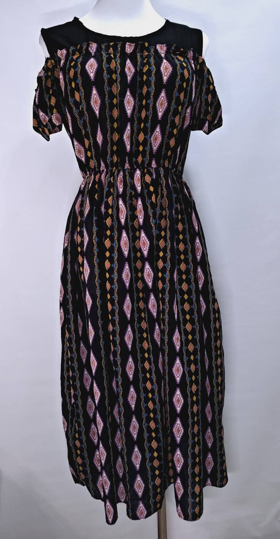 波希米亞民族風露肩縮腰連身裙 C365