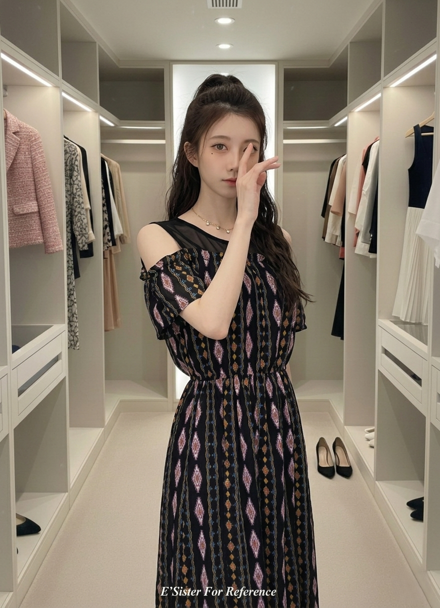 波希米亞民族風露肩縮腰連身裙 C365