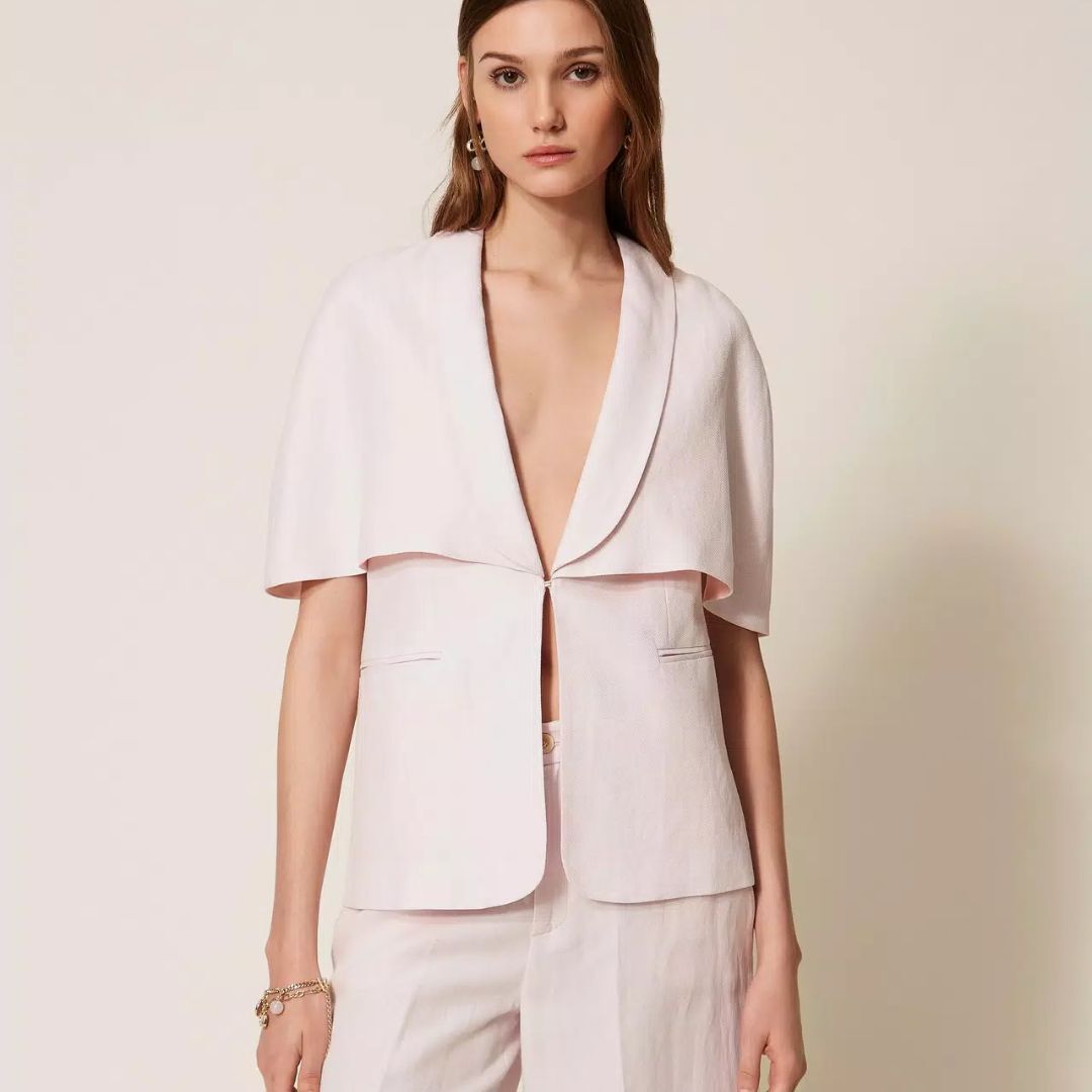 1TS0319-002 [TWINSET] Linen Blend Cape Jacket Pink Sand #261TP2450 (C-EU-E)