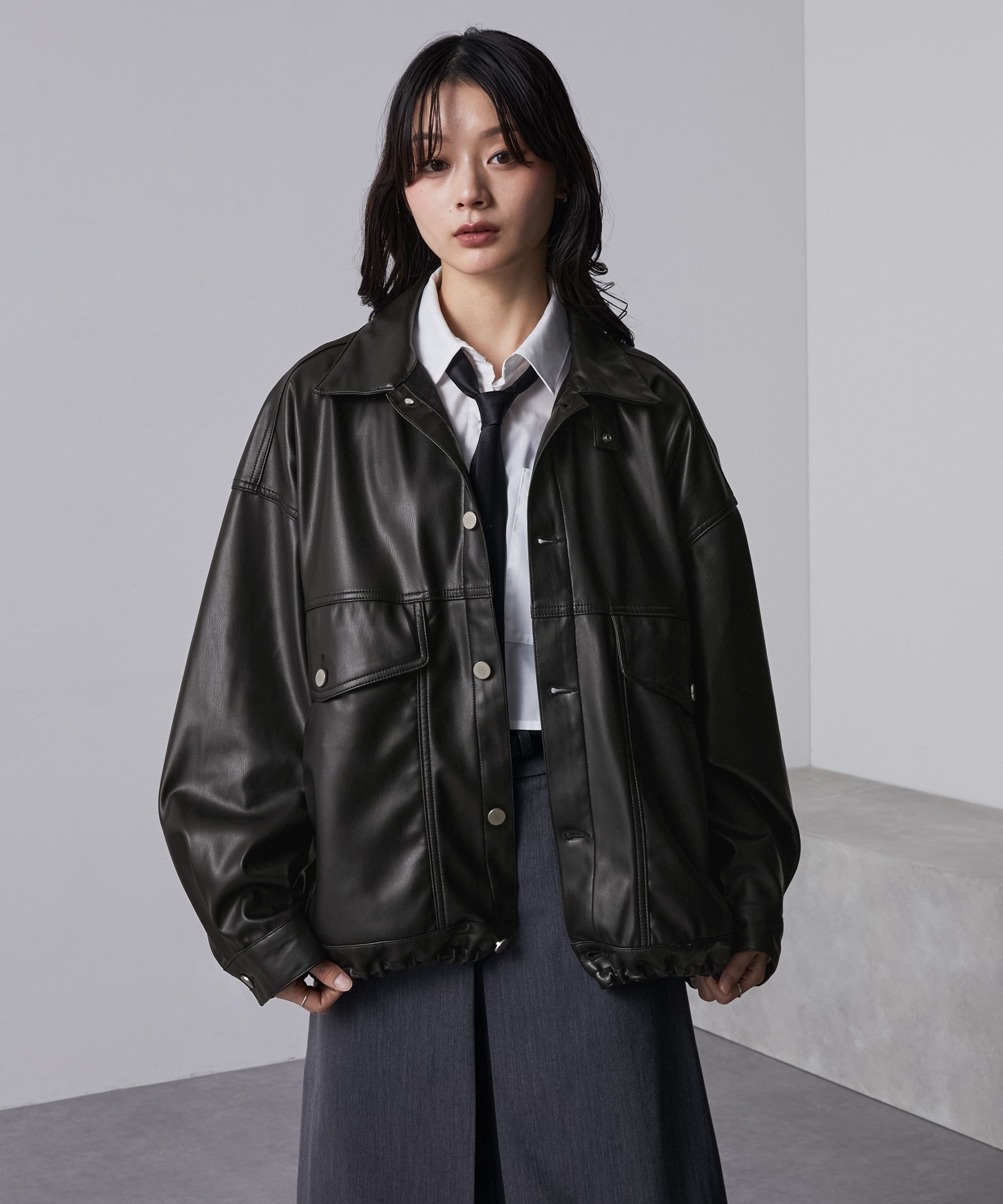 <超扯折扣隨時收單⚡️> 🇯🇵 nui nullu 3WAY 多穿法 合成皮外套 排扣 立領 夾克 下擺抽繩 / 預購