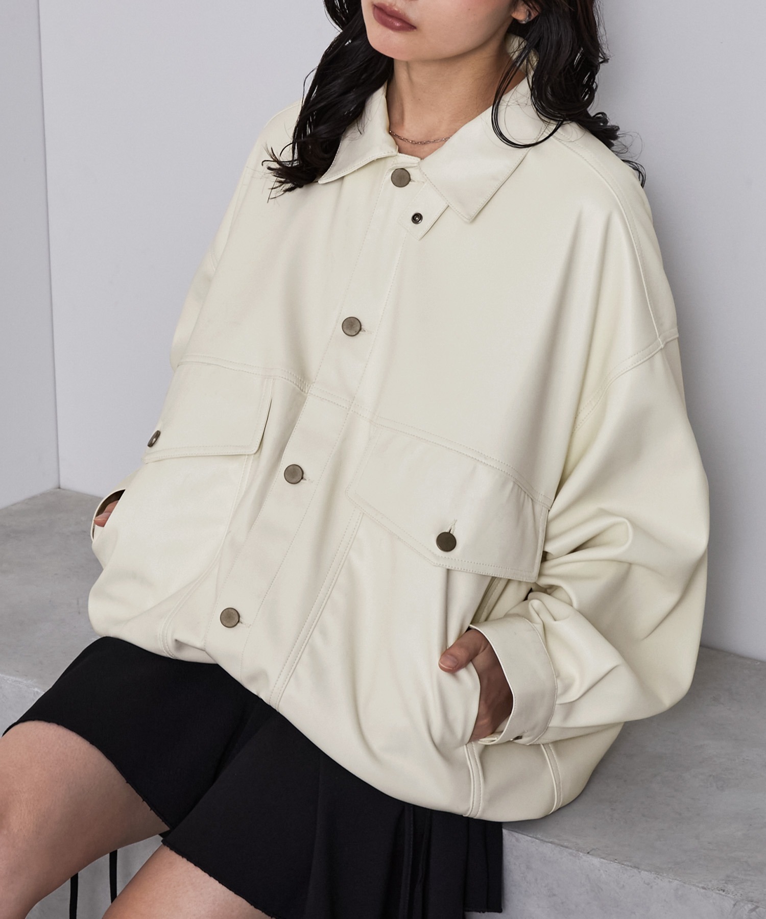 🇯🇵 nui nullu 3WAY 多穿法 合成皮外套 排扣 立領 夾克 下擺抽繩 / 現貨