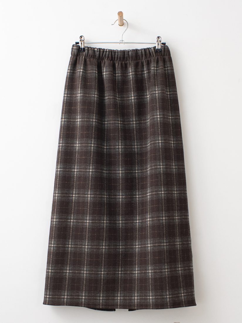 磨毛格紋針織內絨毛開衩長裙