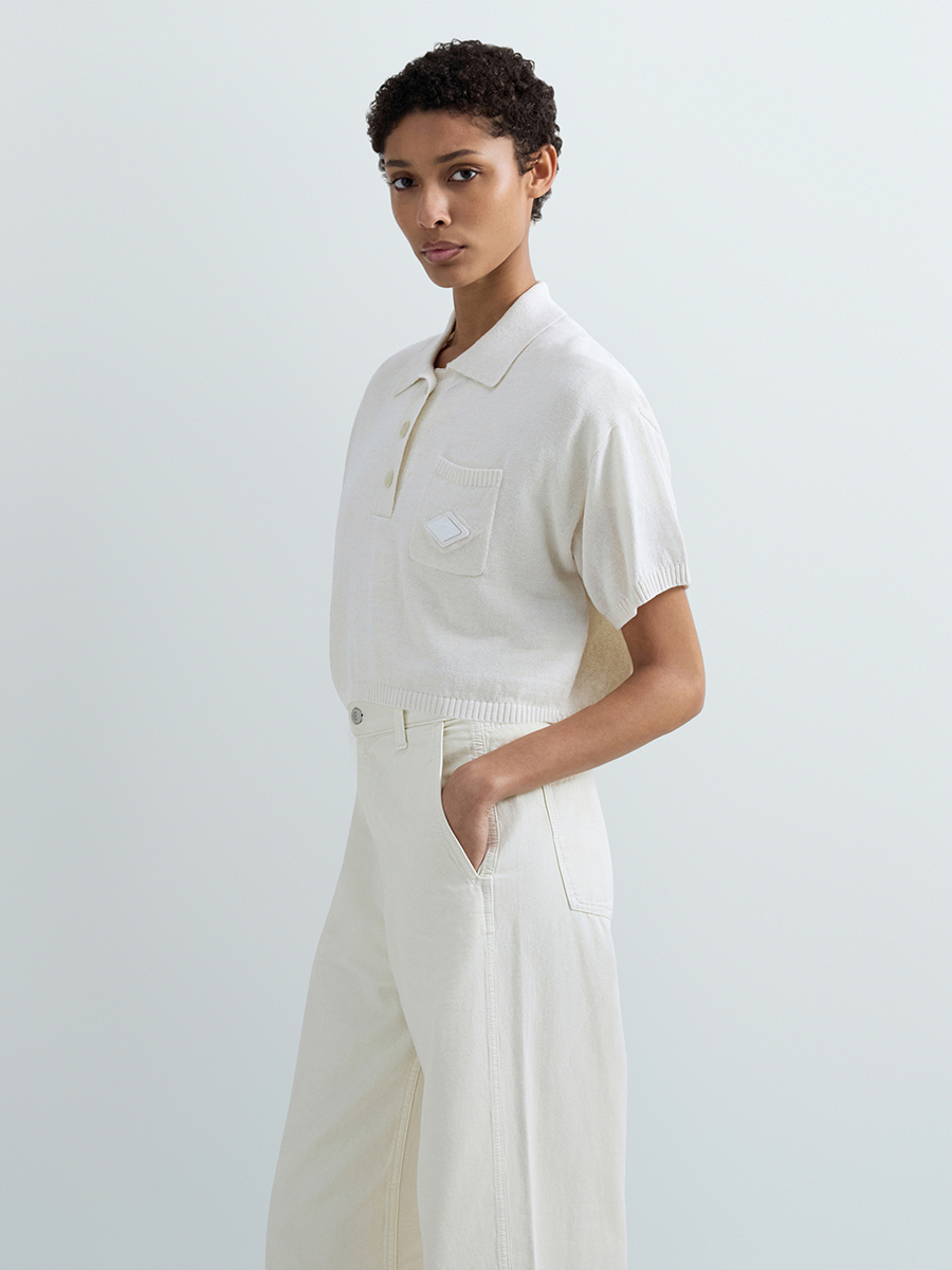 白色短版針織Polo衫