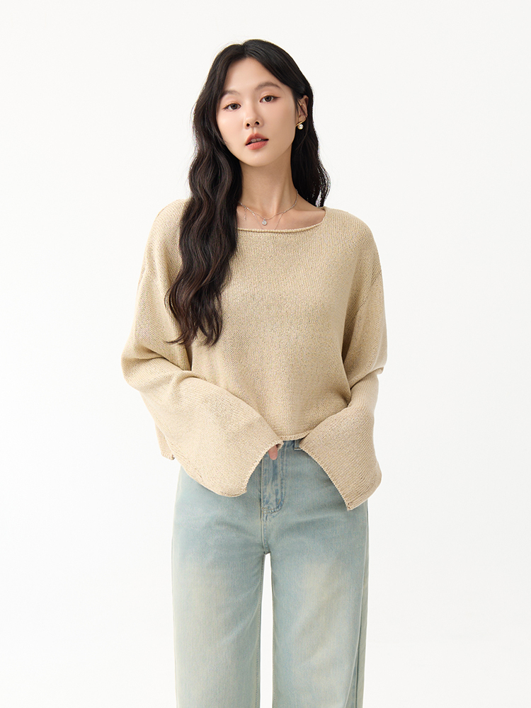 OH!HER 韓系卷邊一字領針織上衣