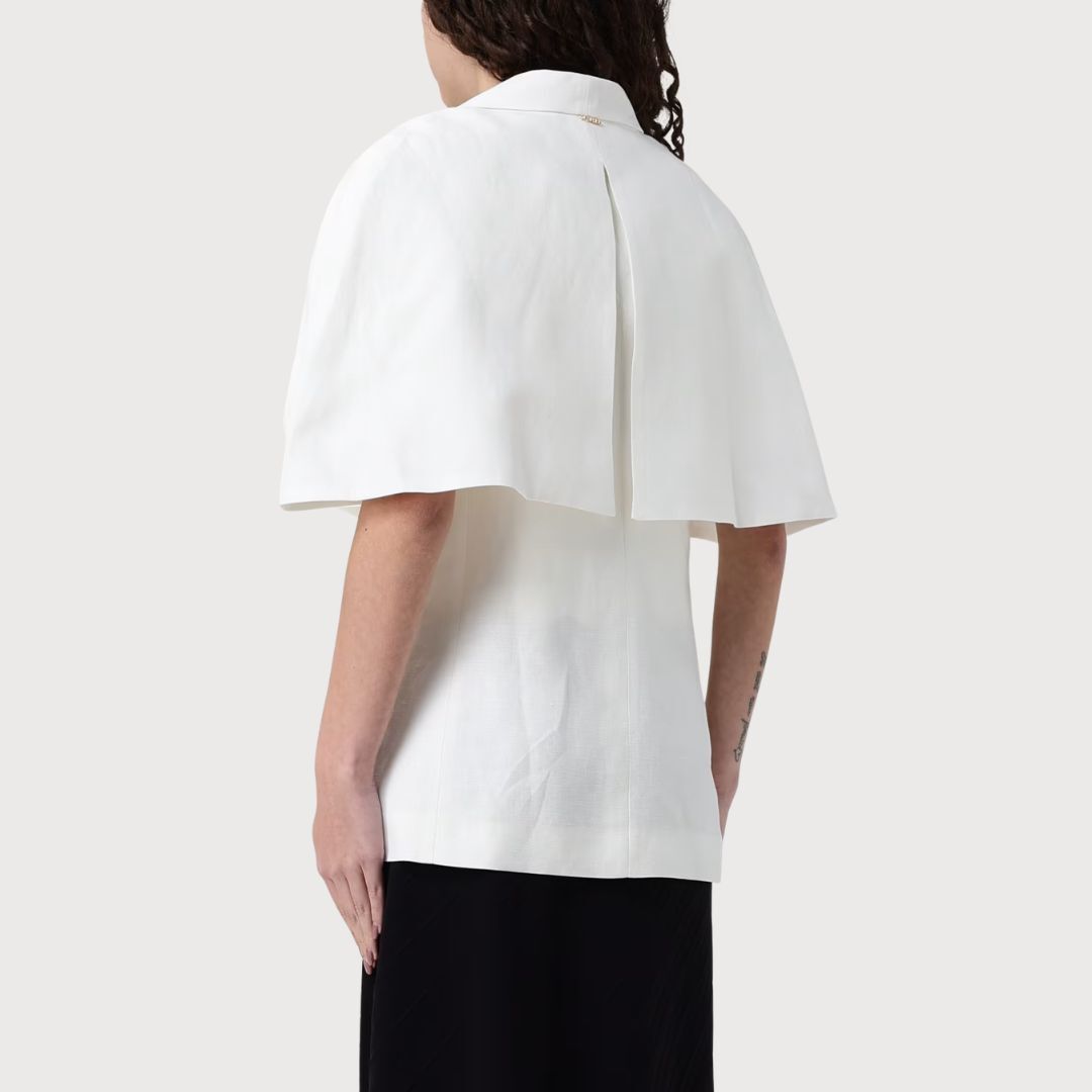 1TS0319-001 [TWINSET] Linen Blend Cape Jacket Pearl #261TP2450 (C-EU-E)