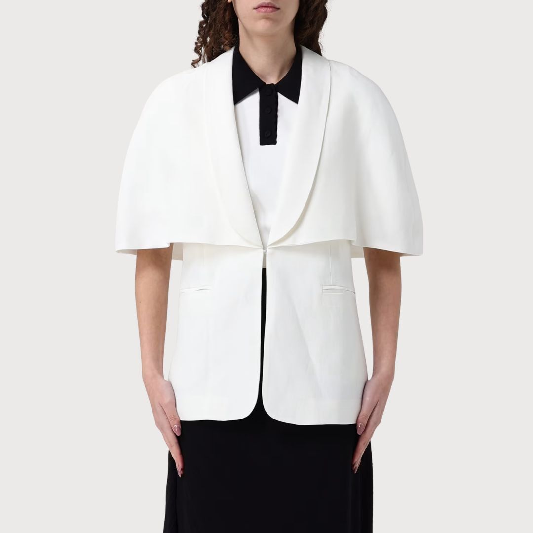 1TS0319-001 [TWINSET] Linen Blend Cape Jacket Pearl #261TP2450 (C-EU-E)