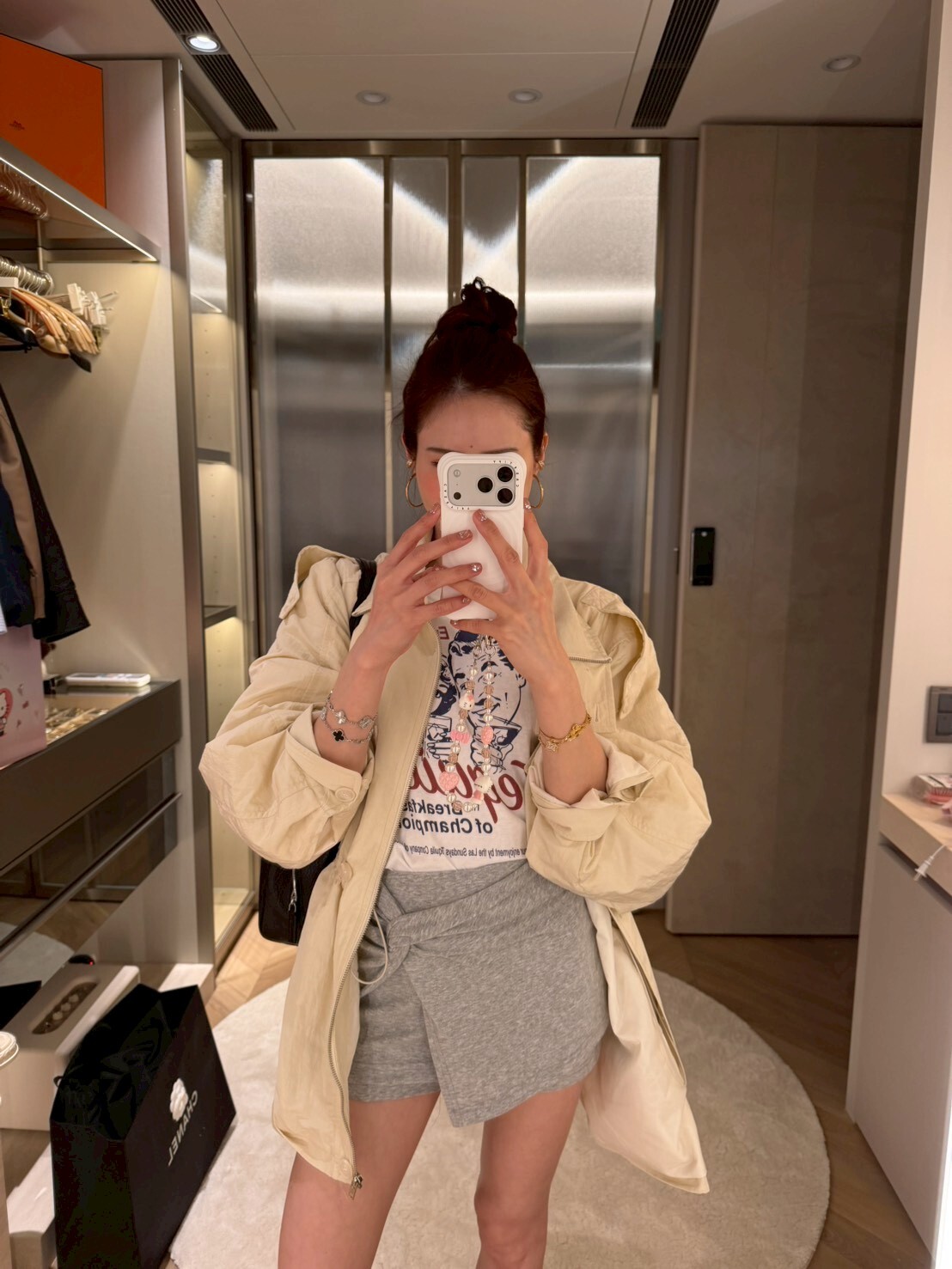 #AF106輕盈抽繩立領外套(灰/奶油)