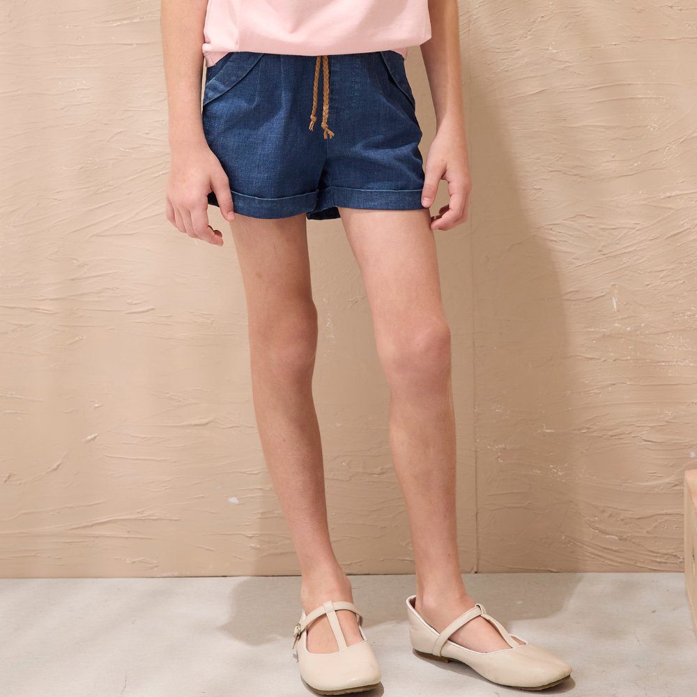 PIPPY休閒款棉質彈性牛仔短褲 藍