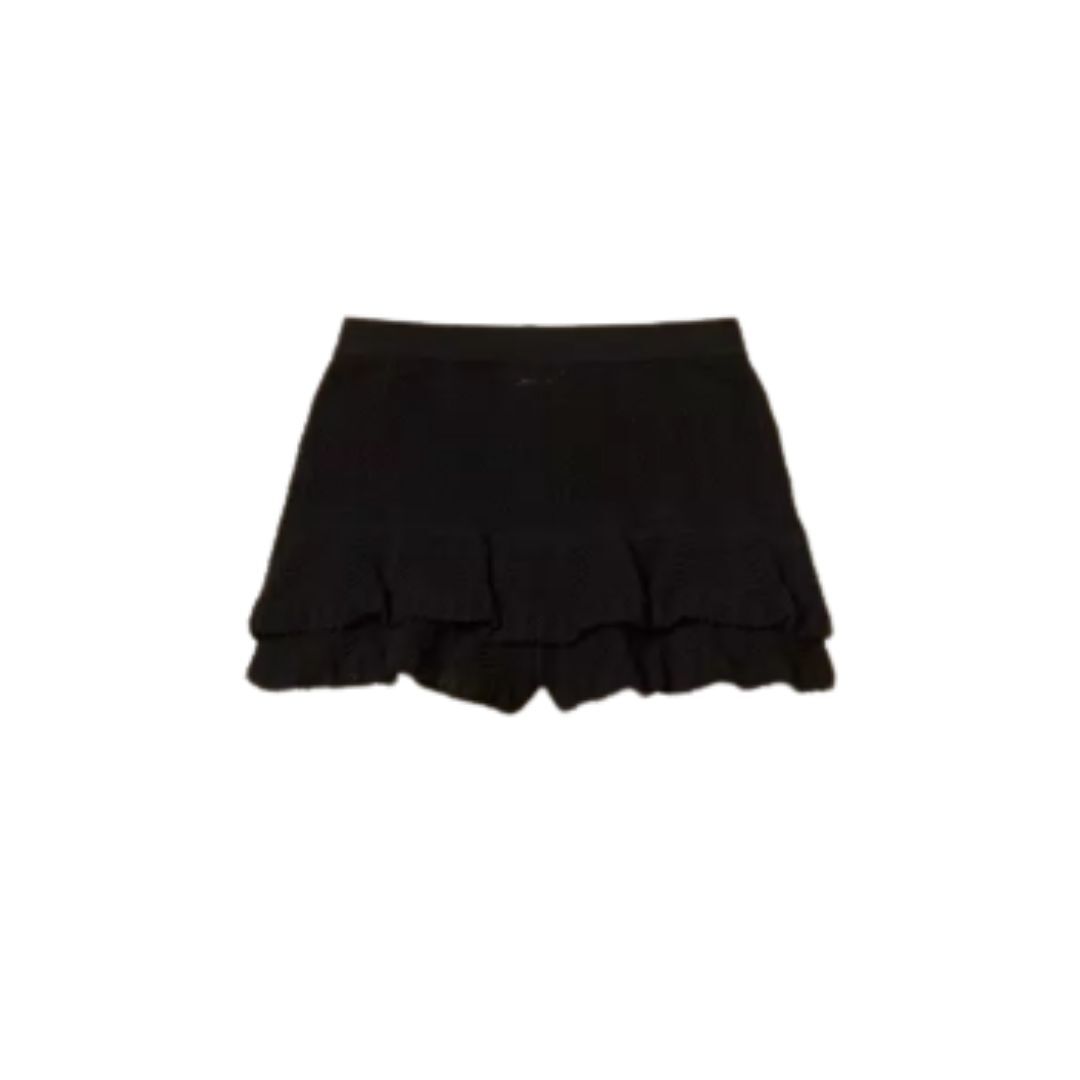 1TS0319-114 [TWINSET] Knit Shorts With Ruffles Black #261TT3053 (C-EU-E)