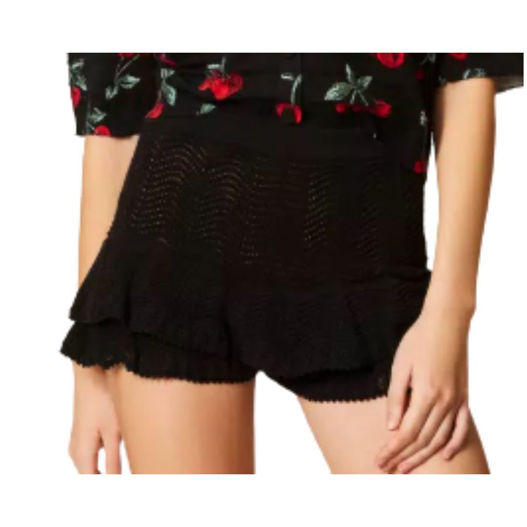 1TS0319-114 [TWINSET] Knit Shorts With Ruffles Black #261TT3053 (C-EU-E)