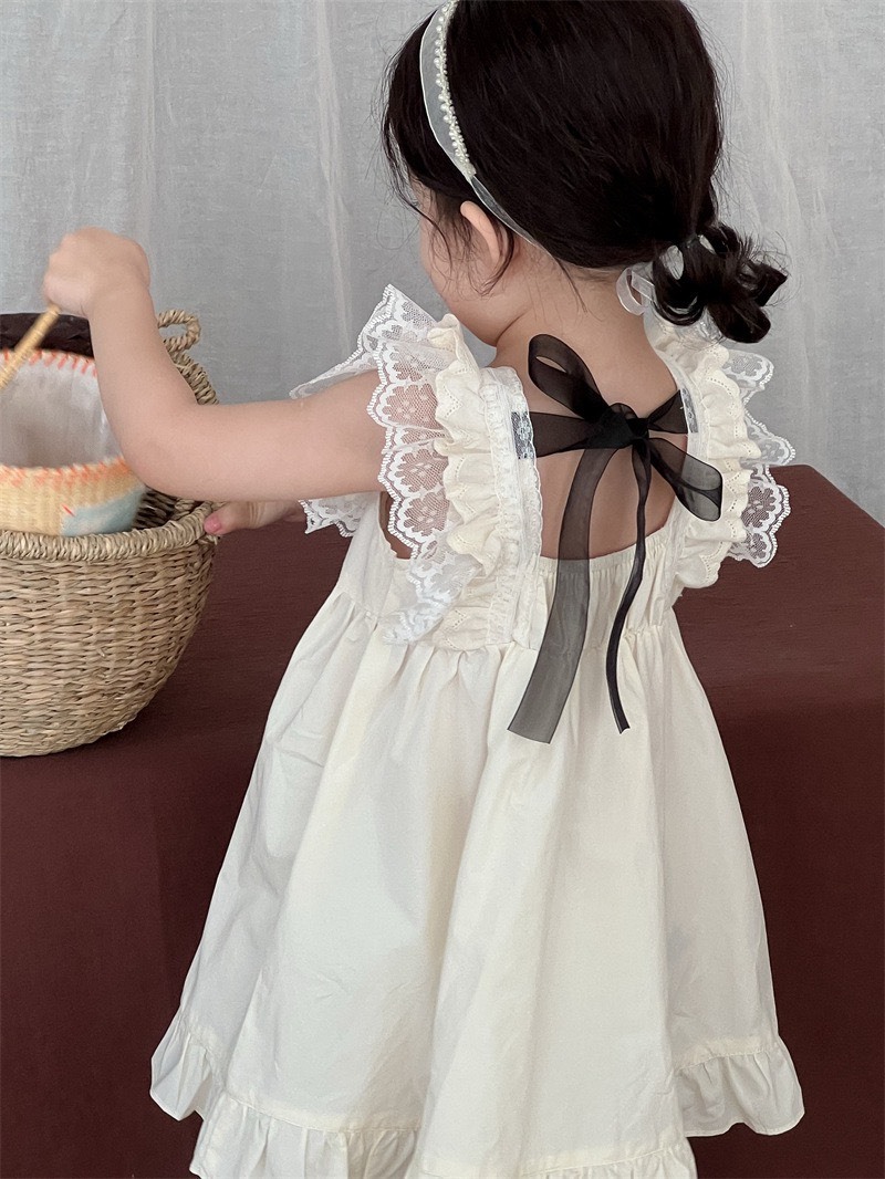 蕾絲後綁帶無袖洋裝