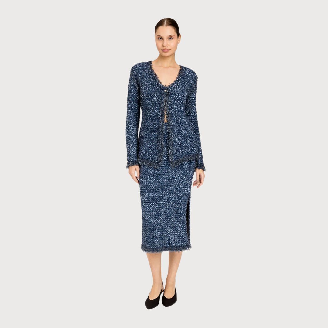 1TS0319-004 [TWINSET] Jacquard Knit Jacket with Lurex Navy #261TP3340 (C-EU-E)