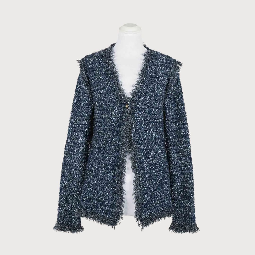 1TS0319-004 [TWINSET] Jacquard Knit Jacket with Lurex Navy #261TP3340 (C-EU-E)