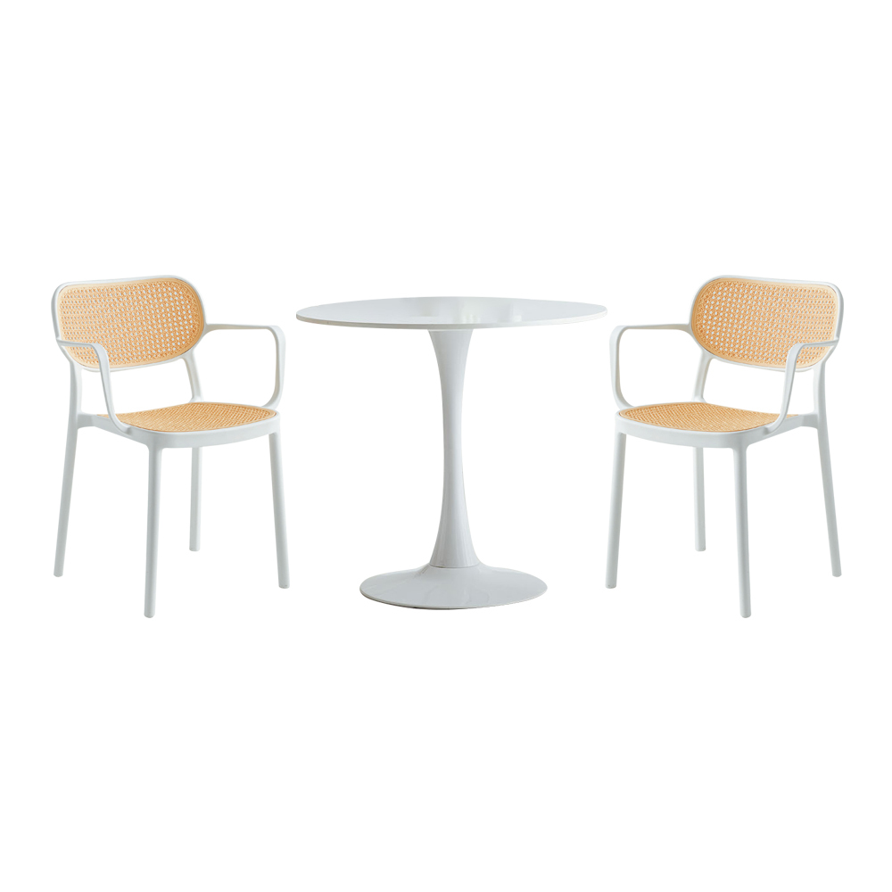 柏蒂家居-亞可2.7尺圓型岩板餐桌/休閒桌/洽談桌椅組/陽台戶外庭院桌椅(一桌二椅)