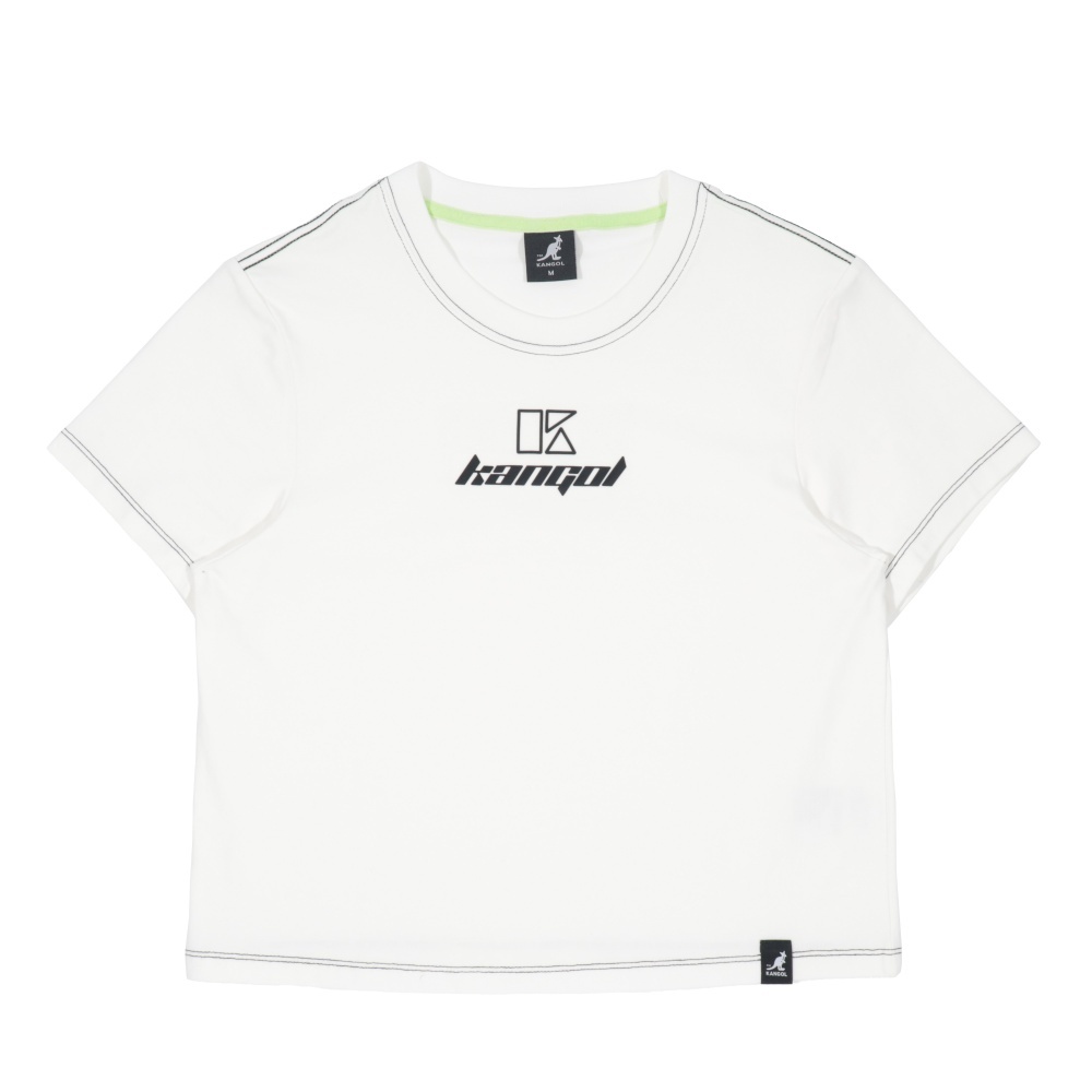 KANGOL 短袖 短版幾何圖 短T 白 女 6522100200