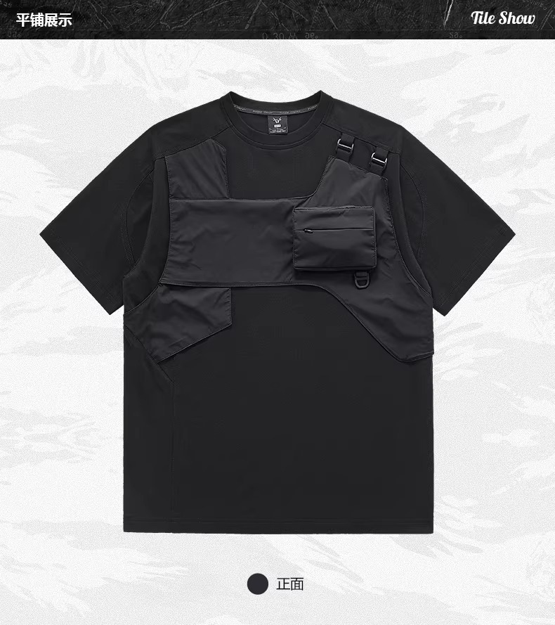 𝙏𝙀𝘾𝙃𝙒𝙀𝘼𝙍 織帶假兩件拼接短袖