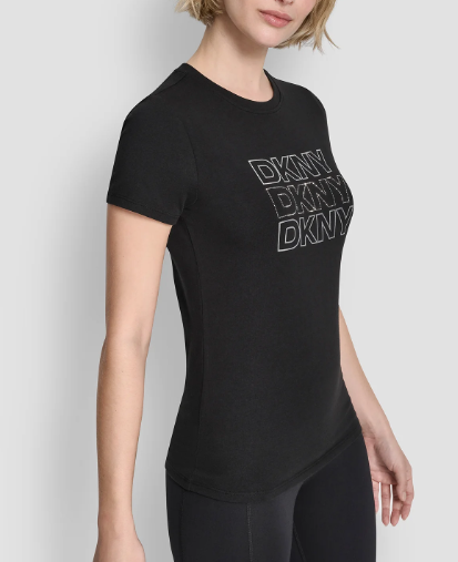 [S] DKNY BLACK TRIPLE RHINESTONE FOIL LOGO TEE, DP6T1651-BLK (SD1643)