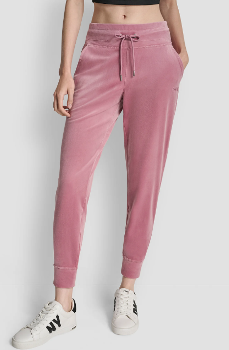 [S] DKNY DUSTY MAUVE MID-RISE LOGO-EMBROIDERED SLIM JOGGER, DP5P3694-DMV (SD1721)