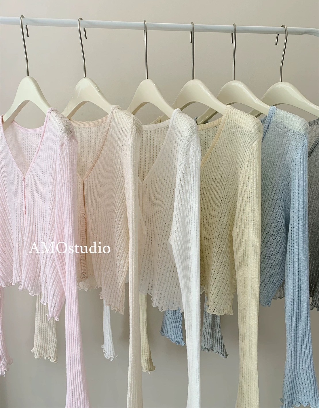 捲邊簍空針織小罩衫