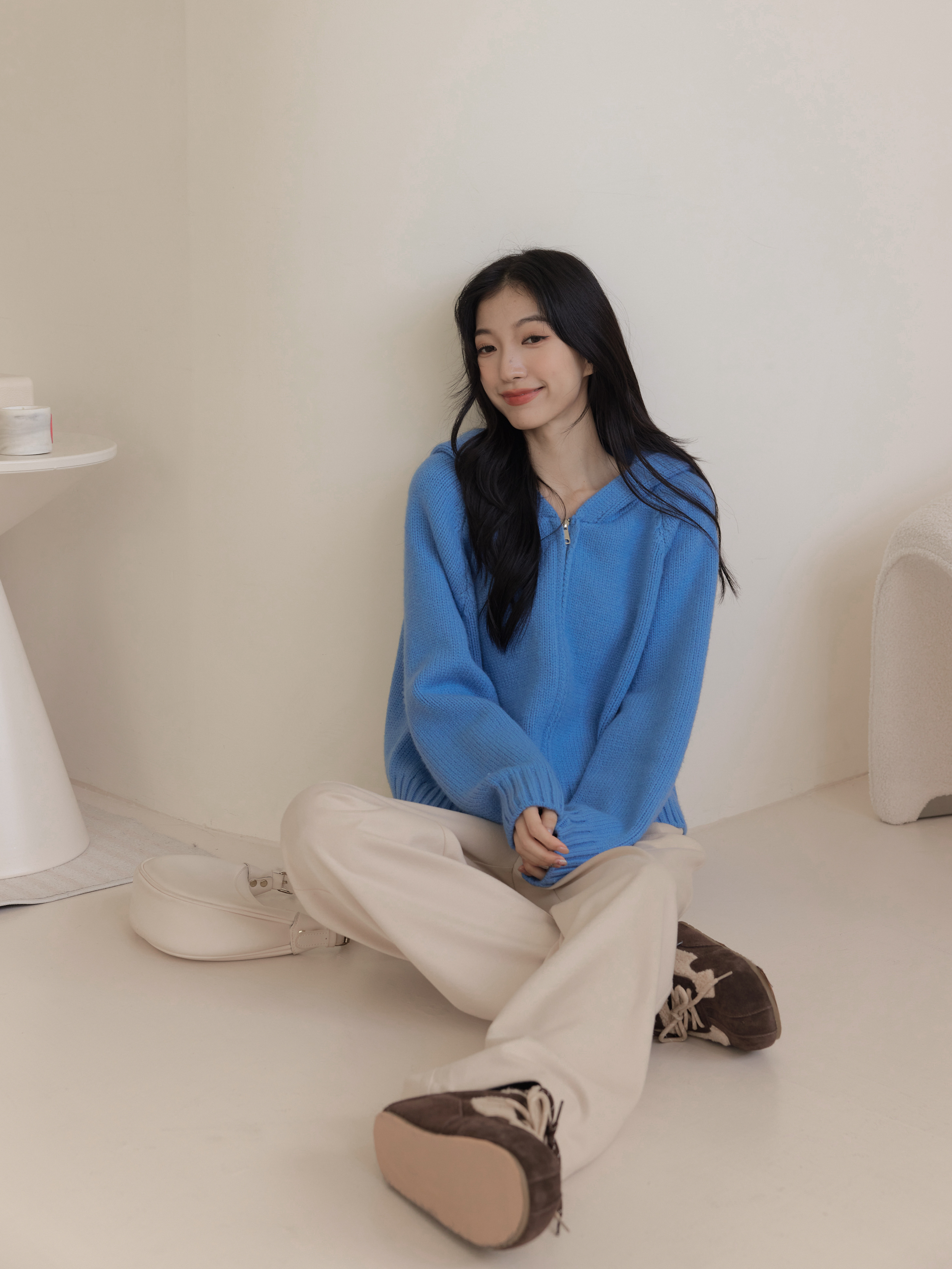 馬卡龍雙拉鍊連帽針織