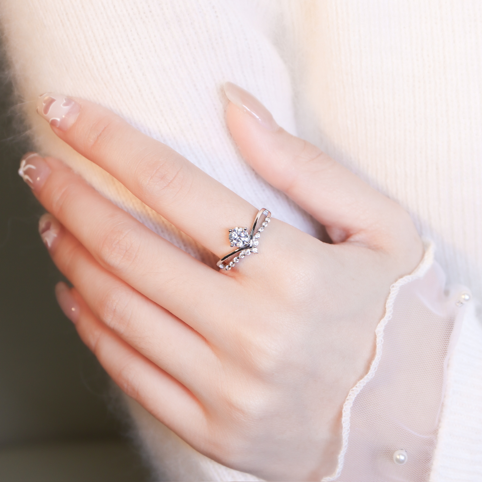 | 925純銀・厚鍍白金・莫桑石 | 鑽光珍惜我們戒指  | RI1058 |