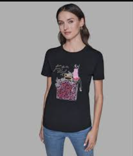 [S] KARL LAGERFELD BLACK/PINK FANCY GIRL TEE, L5WHDB90-BPZ (SKL1547)