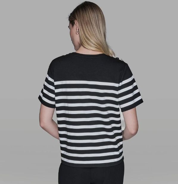 [S] KARL LAGERFELD BLACK/SOFT WHITE SHORT SLEEVE STRIPED KARL TEE, L5KHZB31-H6W (SKL1561)