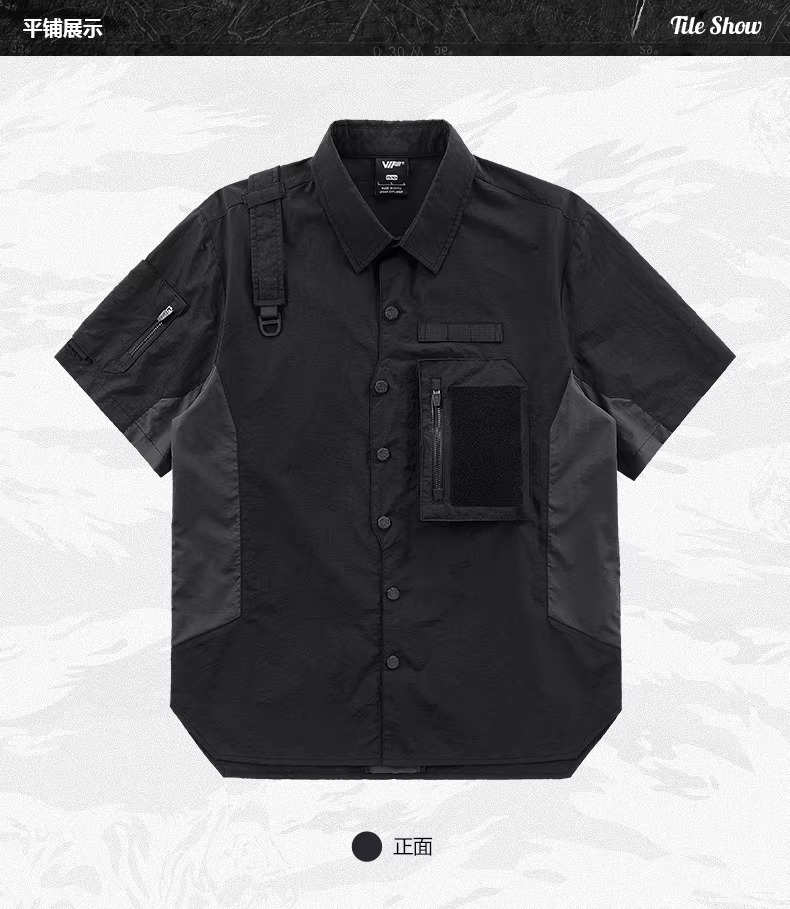 𝙏𝙀𝘾𝙃𝙒𝙀𝘼𝙍 不規則拼接撞色工裝襯衫